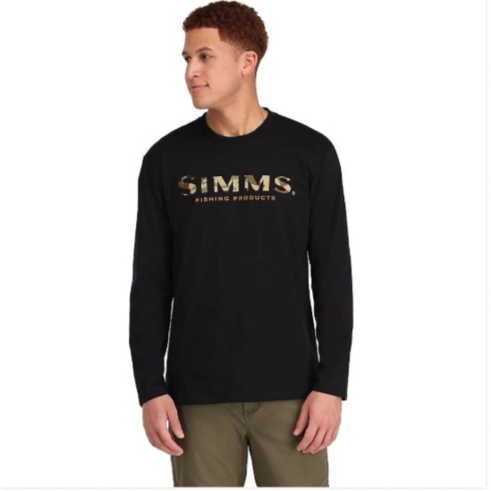 Simms T-Shirt Men's Medium‎ M Black Crewneck Logo Long Sleeve Casual Fishing NWT